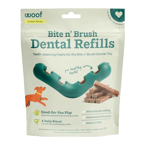 WOOF - Bite n' Brush Refills Treats for the Dog Toothbrush Toy - Scrub Plaque and Tartar from Your Dog's Teeth and Mouth -...