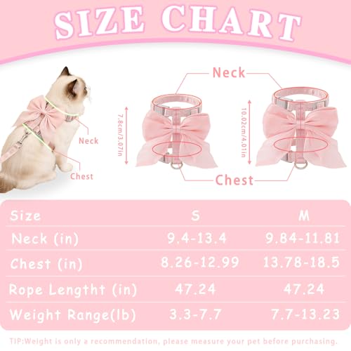 Tensho Pink Bow Cat Harness and Leash Set Escape Proof, Adjustable Kitten Harness with Leash, Bow Tie Cat Harness for Walk...