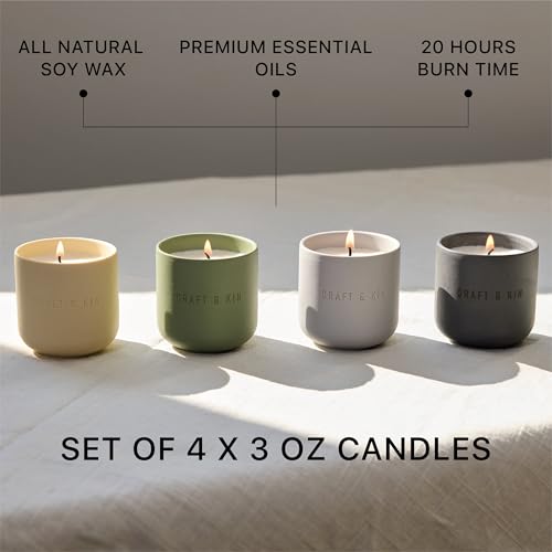 Craft & Kin Scented Candles Discovery Set | 4 Pack of 3oz Winter Candles | 20-Hour Burn Time, Soy Blend Wax, Cotton Wick, ...