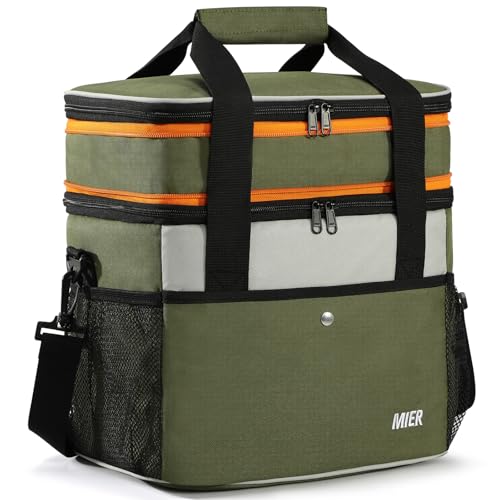 MIER Expandable 24L Lunch Bag Double Layer Insulated Cooler Tote Soft Cooler Bags 30Can Mens Adults Lagre Leakproof Lunch ...