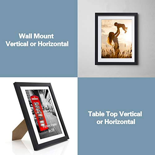 8x10 Black Picture Frames with Mat for Wall or Table Top Decoration, Set of 6