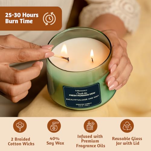 Folkulture Spring Candles for Home Scented – 8.8 Oz | Eucalyptus, Mint & Sage Candles for Cleansing |Non Toxic,Soy Wax,Lon...