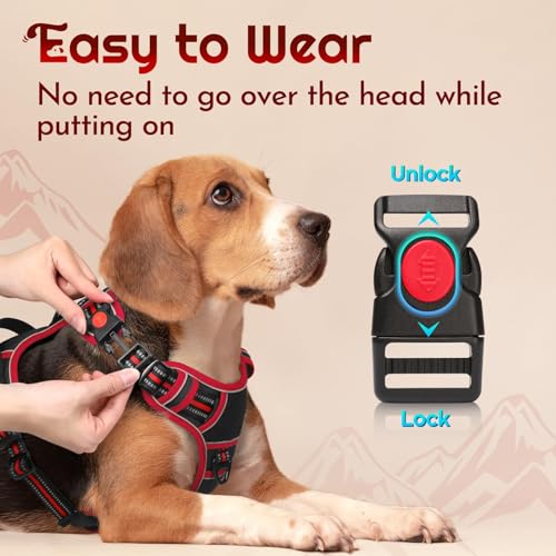 Eagloo Dog Harness for Large Dogs, Easy Wearing with 3 Buckles, Adjustable No Pull Pet Harness with 2 Rings for Walking, N...