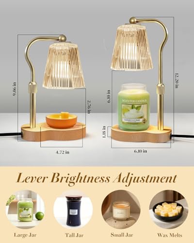 Candle Warmer Lamp, Wax Melt Warmer with 2 Bulbs for Scented Jar Candles, with Timer Dimmer Adjustable Height, Home Decor ...