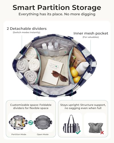 BAGSMART Large Beach Bag for Women, Oversize Tote Bag for Travel/Swim Pool/Summer | 3-Ways to Carry, Cruise Essentials, Fa...