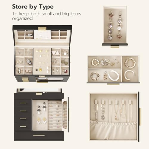 HOOBRO Jewelry Box with Mirror, Jewelry Organizer Box with Capacious Storage Space, Jewelry Holder Organizer, Hand-Held Je...