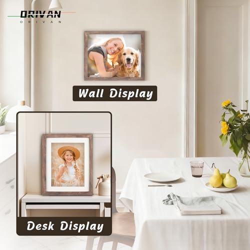 ORIVAN 8x10 Picture Frame Wood Display Picture 6x8 with Mat or 8x10 without Mat Distressed Brown Photo Frame for Wall and ...