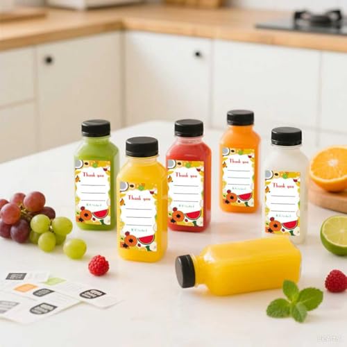 Sanyuanzhou 48pcs 8oz Juice bottle with caps,Plastic bottles with caps, Reusable Clear Bulk Beverage Containers for Juice,...