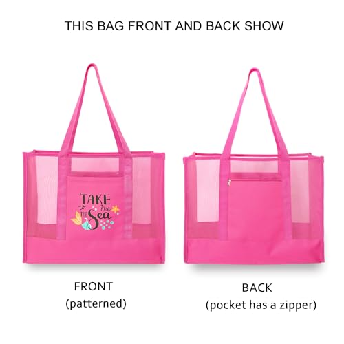 hsmyank Reusable Large Beach Bags With 2 Pockets & Zipper, Lightweight Beach Tote for Poolside, Trip/swim