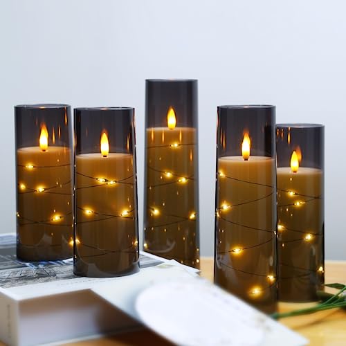 kakoya Flameless LED Candles with Timer 5 Pc Flickering Flameless Candles for Romantic Ambiance and Home Decoration Stable...