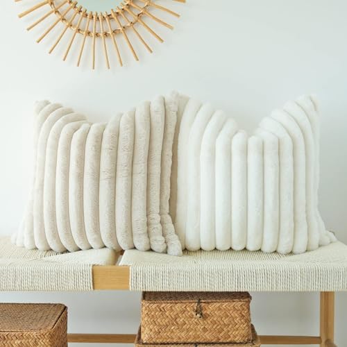 JOJUSIS Pack of 2 Faux Fur Plush Decorative Throw Pillow Covers Couch Cushion Case Soft Pillowcases (White, 18 x 18-Inch)