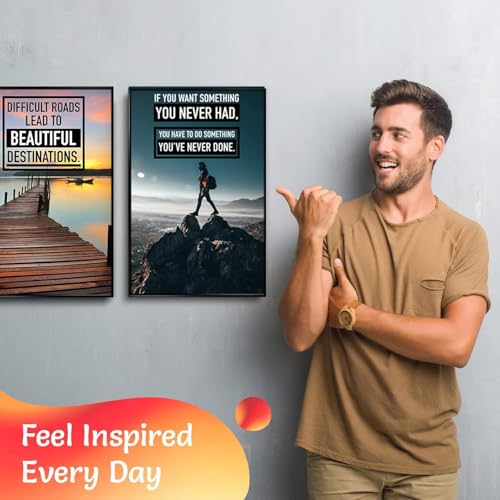 Throwbacktraits Canvas Motivational Wall Art – Set of 6 Inspirational Prints with Uplifting Phrases & Vibrant Images, Eco-...