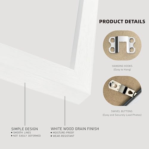Hongkee 11x14 Picture Frames set of 3, Made of Glass and White Wooden Photo frame - Displays 8x10 Picture with Mat or 11 x...