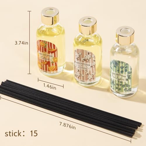 3 Pack Reed Diffuser Set, Linen Eucalyptus Citrus Scented Oil Reed Diffusers for Home, Bathroom, Office Decor, Aromatherap...