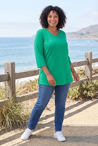 Woman Within Plus Size Perfect Three-Quarter Sleeve V-Neck Tunic