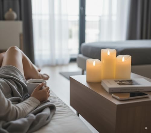 VENTA Realistic Glow Flameless Candles | Decorative Set of 2 in White Dotted Glass with Remote & Timer | Decorative Table ...