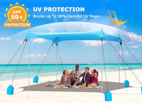 Gorich Beach Tent Sun Shelter with 8 Sandbags, UPF50+ Protection & Windproof Pop Up Beach Canopy Tent Sun Shade for Famil...