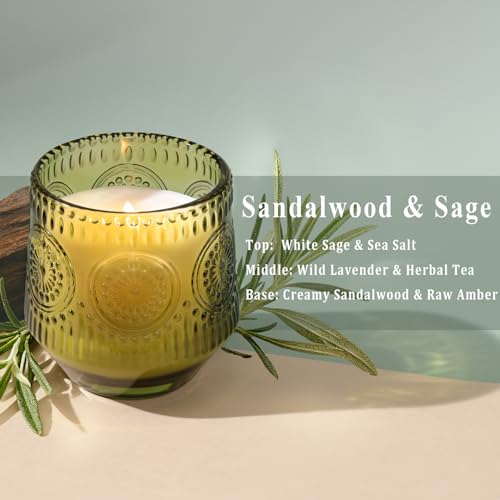 2 Pcs Soy Wax Scented Jar Candles Set, Sandalwood Sage & Citrus Lavender- Scented Candles for Home, 7.5oz Each, Up to 52 H...