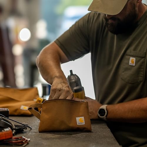 Carhartt Utility Zipper Pouch Set, Durable Water Repellent Organizers Sold in Sets of Three, Carhartt Brown