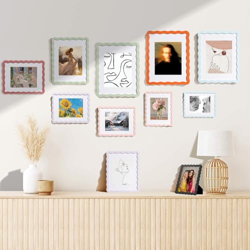 NWDCLF 5x7 Cute Picture Frame, Wavy Curved Photo Frame with 4x6 Mat and Real Glass, Unique Funky Frame for Table and Wall ...