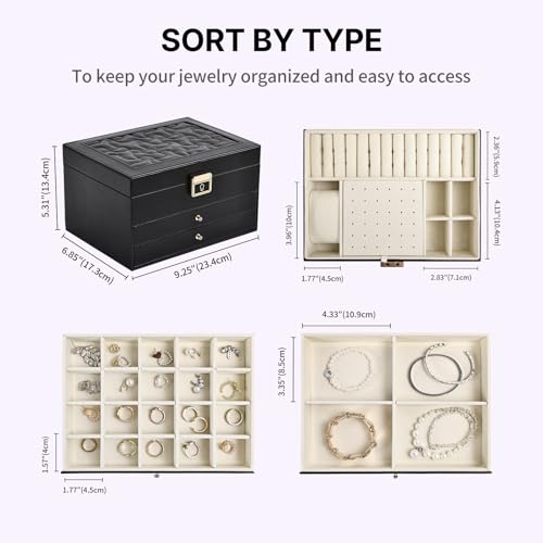 Greenfeather Jewelry Boxes for Women, Jewelry Organizer Box with Lid 3 Layers for Necklaces Rings Earrings and Bracelets B...