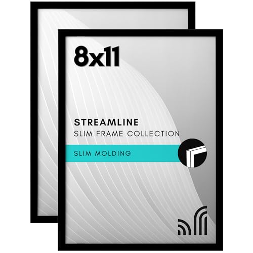 Americanflat 8x11 Picture Frame with Shatter-Resistant Glass - Set of 2 - Streamline Collection - Thin Border Photo Frame ...
