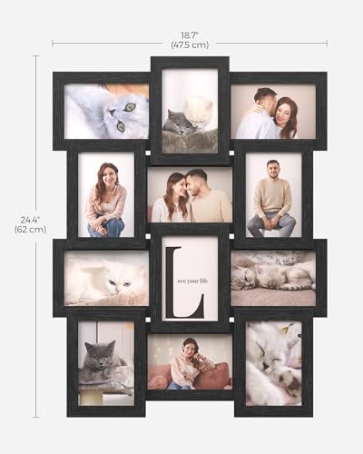 SONGMICS Collage Picture Frames, 4x6 for Wall Decor, Multi Family Photo for Gallery Decor, Hanging Display, Set of 12, Ink...
