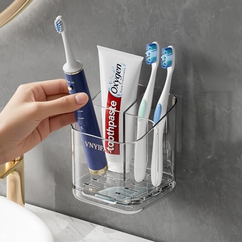 Toothbrush Holders for Bathrooms, 3 Slots Detachable Electric Toothbrush Holder Wall Mounted with Divider, Removable Tooth...