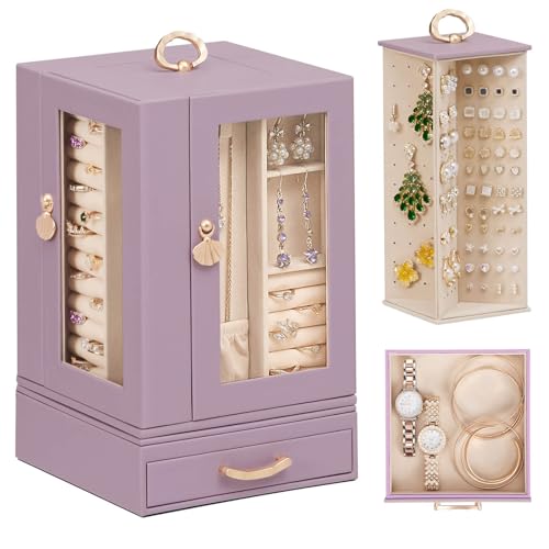 Enthralite Jewelry Box large for Dresser: Women Necklace Ring Storage Organizer with Compartments - Elegant Earring Holder...