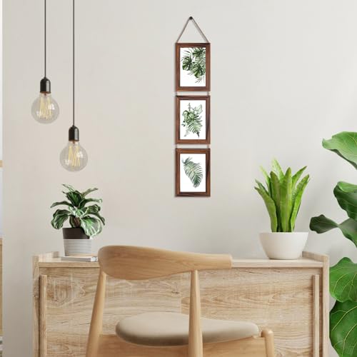 Lavezee 4x6 Collage Triple Picture Frames Set, Walnut Brown 6 Opening Hanging Vertical Frame Made to Display 4 by 6 Inch P...