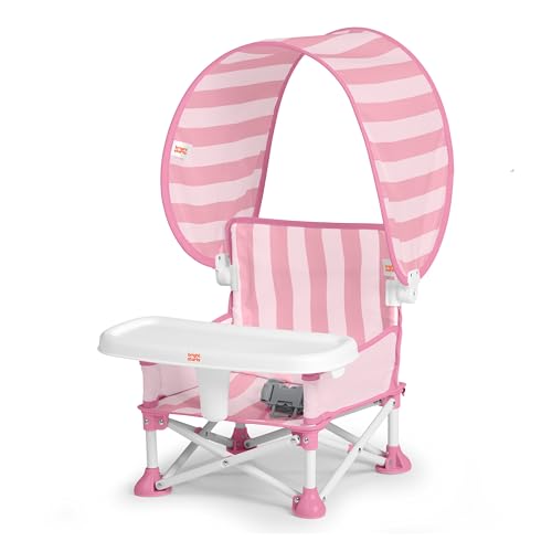 Bright Starts Pop 'N Sit Cabana Portable Booster Chair with UPF Canopy, Floor Seat for Indoor/Outdoor Use, Compact Fold, P...