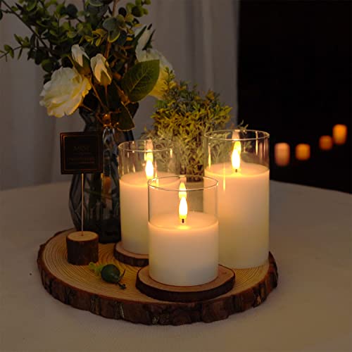 Amagic Clear Glass Flameless Candles Battery Operated with Timer, Remote Control, LED Pillar Candles, Battery Powered, Val...