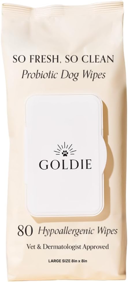 Goldie Dog Essentials Probiotic & Colloidal Oatmeal Dog Wipes for Paws, Skin Folds, Body & Bottom, Hypoallergenic, Fragran...
