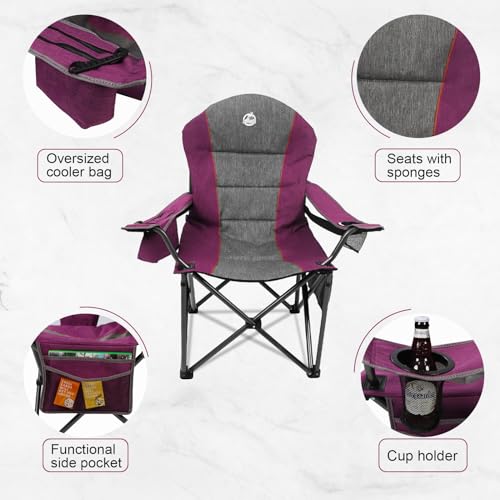 Northroad Oversized Portable Camping Chair, Full Padded Outdoor Folding Chair Support 350 LBS, Heavy Duty Lawn Chair with ...