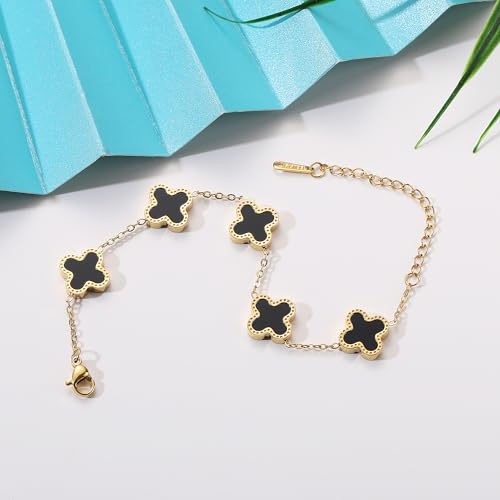 AIPPK 18K Gold Plated Clover Bracelet Set for Women Four Leaf Lucky Flower Bracelets Fashion Simple Jewelry Gifts for Wome...