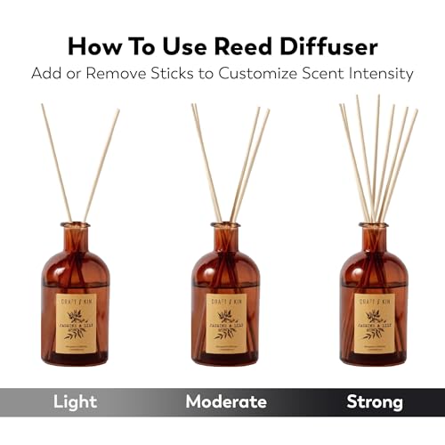 Craft & Kin Lily & Jasmine Diffuser Reed Diffuser | All Natural Essential Oil & 8 Rattan Scent Sticks | Reed Diffusers for...