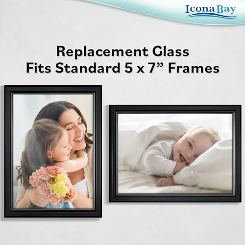 Icona Bay 5x7 Picture Frame Heat Strengthened Glass Replacement (5 x 7, 2 Pack) Replacement Glass for 5 by 7 Photo Frame, ...