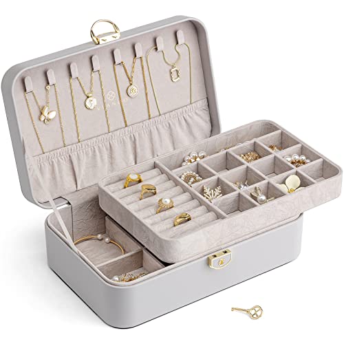 Vlando Jewelry Boxes for Women,2 Layers Jewelry Box with Lock,Birthday Gifts for Women Girls,Jewelry Organizers for Earrin...