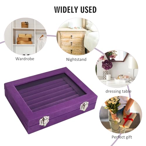 Vicoter Rings Organizer Tray 7 Slots Velvet Jewelry Earring Storage Box with Transparent lid Jewelry Display Case for Girl...