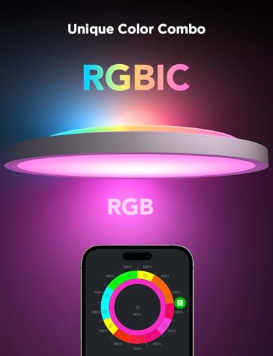 Govee Smart Ceiling Light, RGBIC LED Ceiling Light Fixture, 2400LM Flush Mount Light Fixture, DIY Colors, Works with Alex...