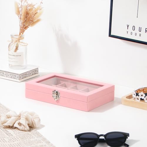 Pengup Travel Jewelry Box,Small Jewelry Case,Rings Earrings Cufflinks Organizer for Girls (Pink, 15 Grids)