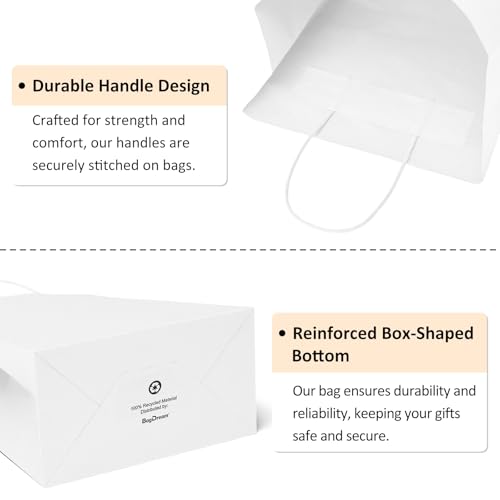 BagDream 25Pcs White Gift Bags 8x4.25x10.5 Kraft Paper for Gifts, Shopping Retail Merchandise Grocery Sacks, White Paper B...