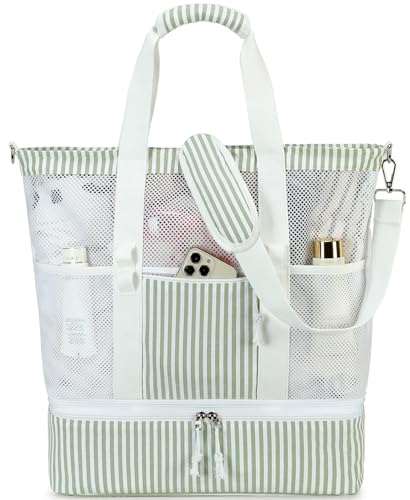 Bluboon Mesh Beach Tote Bag with Cooler Compartment Insulated Detachable Picnic Bag with Zipper and Pocket Pool Bag for Women