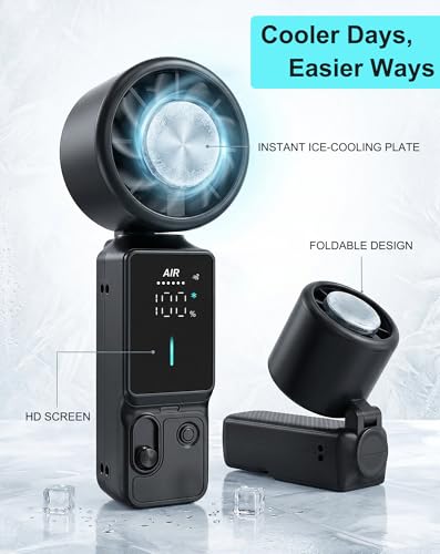 Cyromark Personal Fans Portable Rechargeable - 100-Gear Handheld Fan, Wearable & Foldable 3-in-1 Turbo Fan with Ice Compre...