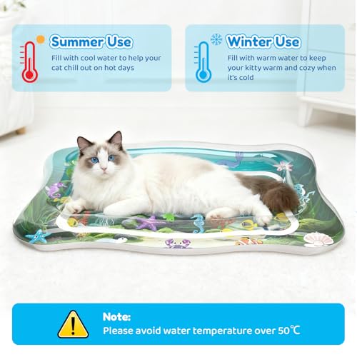 PANRIO Interactive Cat Toy for Indoor Cats, Upgraded Cat Water Mat with Fish - 0.7mm Thickened Water Sensory Play Pad, Enr...