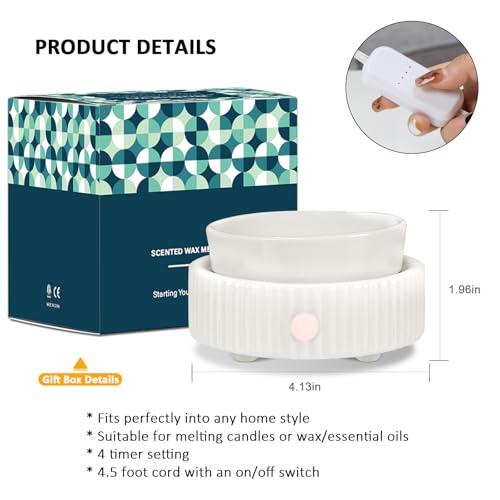Wax Melt Warmer with 4 Timer & PTC Heating- Ceramic Fragrance 3-in-1 Oil Burner Electric Candle Wax Melter for Home Office...