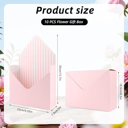 10 Pcs Florist Bouquet Envelope Boxes,Pink Stripe Style Flower Bouquet Package Gift Folding Paper Boxes for Florist Arrang...