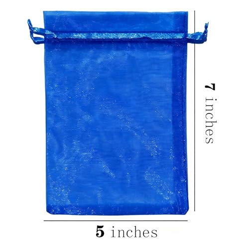 50 Pc Gift Organza Bag with Drawstring 5x7 inch Royal Blue for Jewelry,Candy,Bows,Eyelash Sheer Fabric Clear Mesh Packagin...