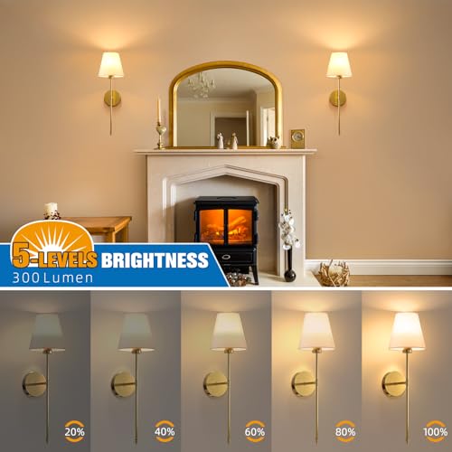 NIORSUN Battery Operated Wall Sconce Set of 2,Gold Rechargeable Wall Lights with 5200mAh Dimmable Bulbs and Remote,10 Colo...