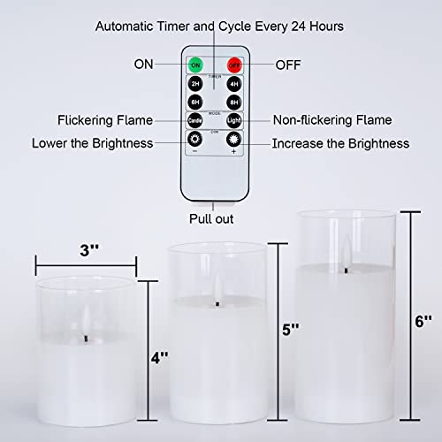 Amagic Clear Glass Flameless Candles Battery Operated with Timer, Remote Control, LED Pillar Candles, Battery Powered, Val...